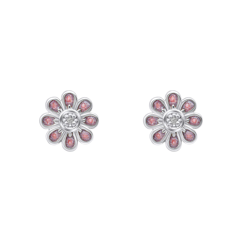 D For Diamond Rosa Blumen-Ohrstecker mit Diamant