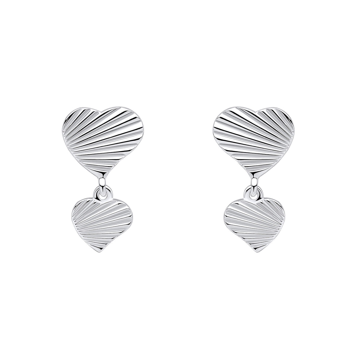Beginnings Diamond Cut Double Heart Drop Earrings
