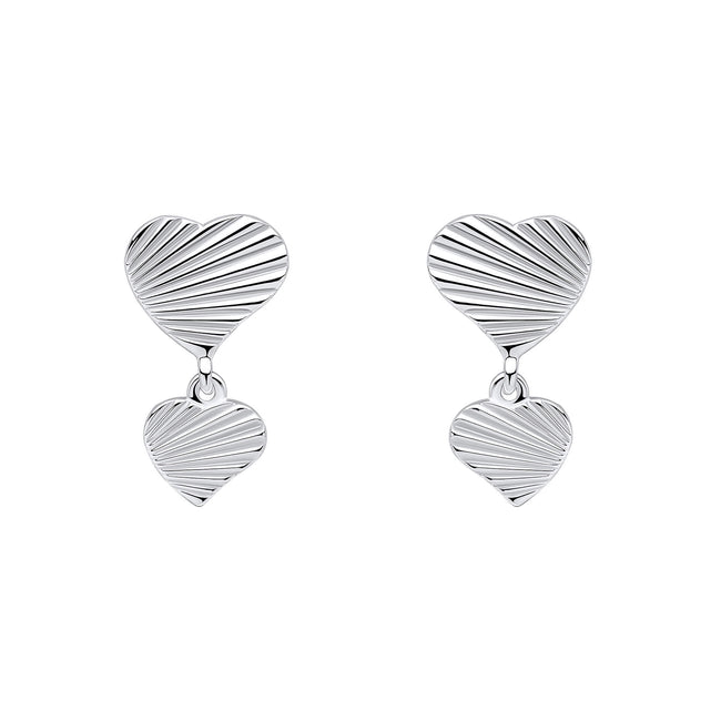 Beginnings Diamond Cut Double Heart Drop Earrings