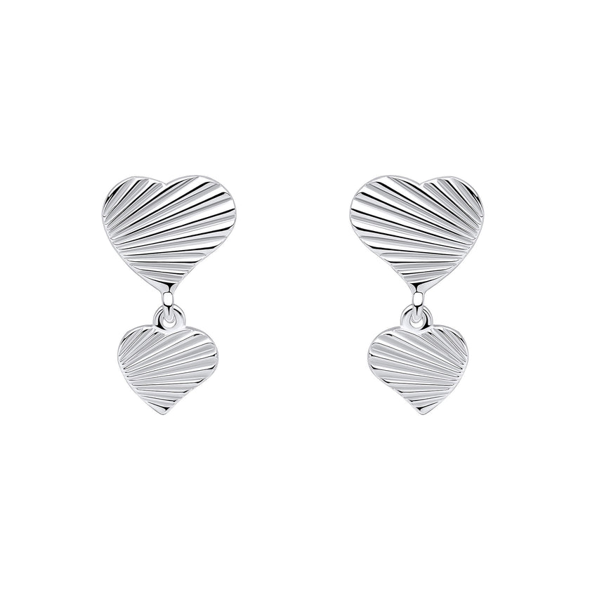 Beginnings Diamond Cut Double Heart Drop Earrings