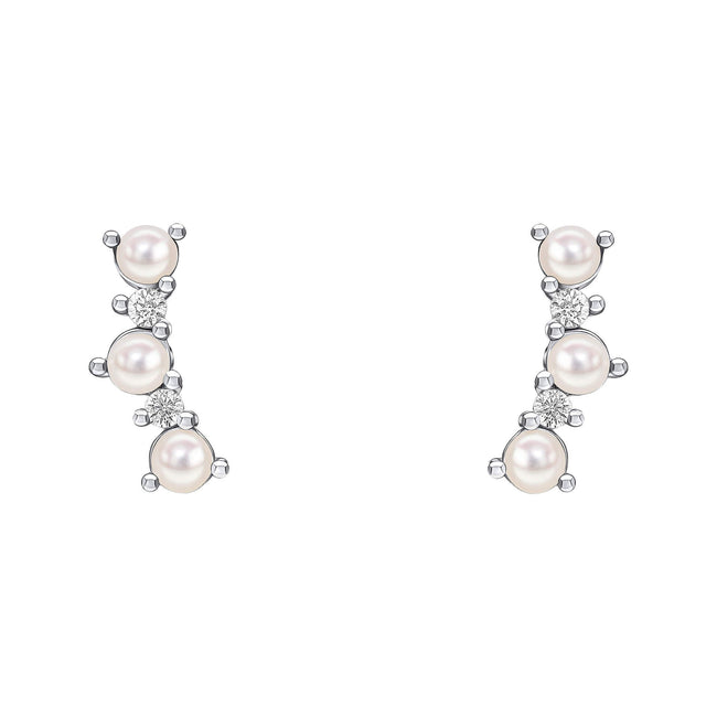 Beginnings Curved Freshwater Pearl and Cubic Zirconia Crawler Earrings