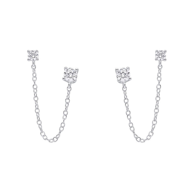 Beginnings Cubic Zirconia Chain Connector Double Stud Earrings