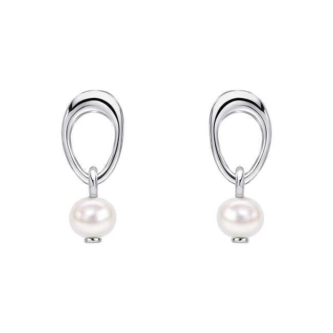 Beginnings Open Organic Oval and Freshwater Pearl Drop Earrings
