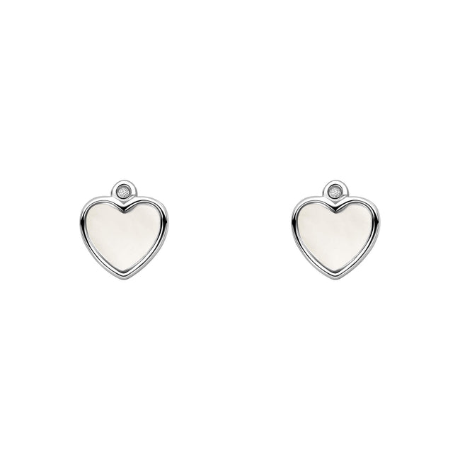 D For Diamond Mother of Pearl Heart Stud Earrings with Diamond