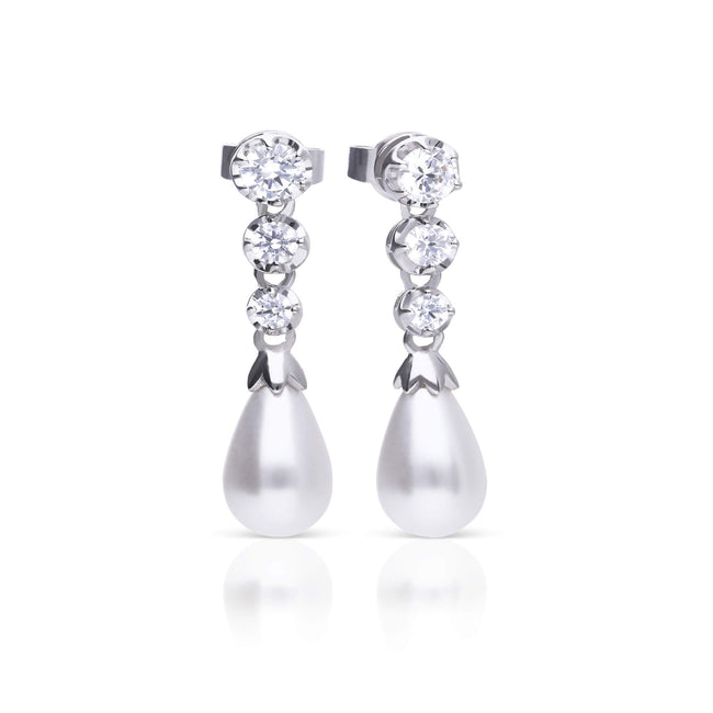 Diamonfire Statement Zirconia Drop Earrings Shell Pearl