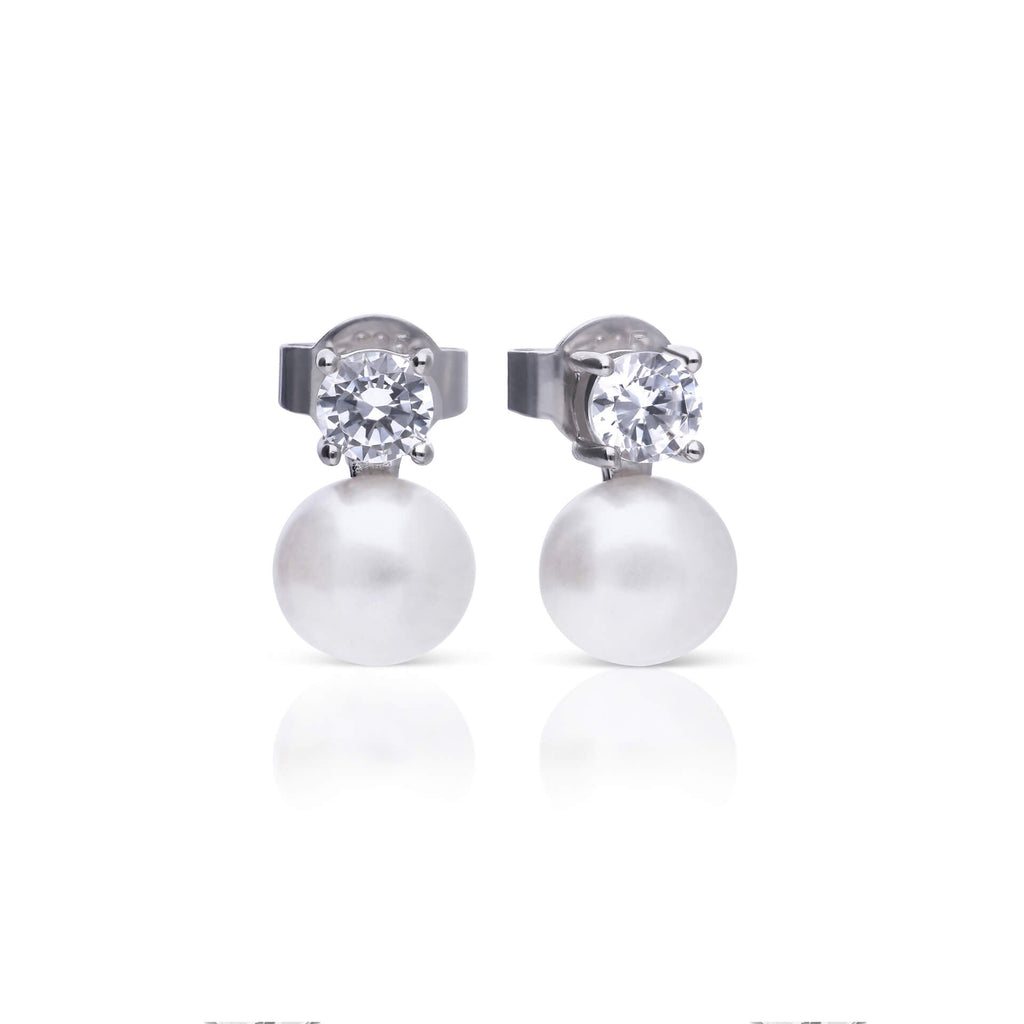 Diamonfire Claw Set Solitaire Zirconia and Shell Pearl Earrings