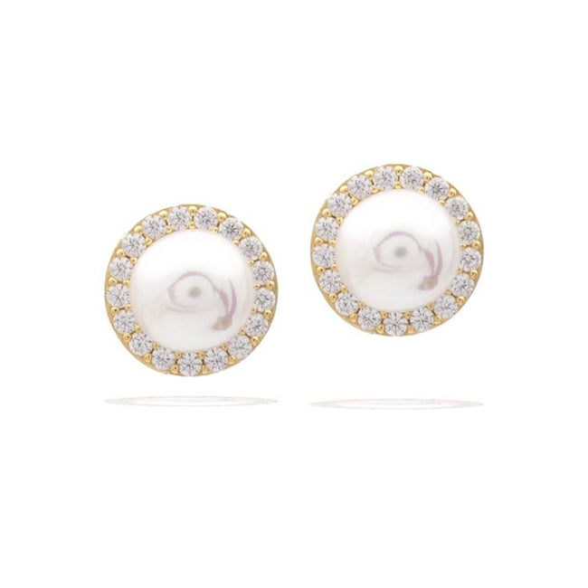 Pendientes de tuerca tipo halo Diamonfire con perlas Shell y circonitas