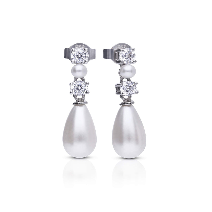 Diamonfire Alternating Shell Pearl and Zirconia Drop Earrings