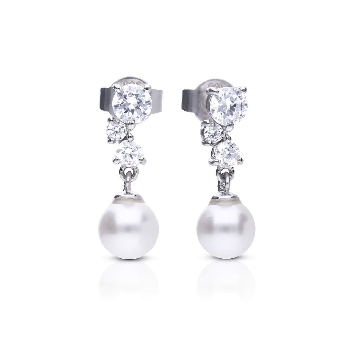 Diamonfire Shell Pearl Drop Earrings with Zirconia Cluster