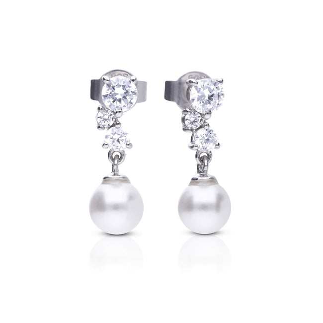 Diamonfire Shell Pearl Drop Earrings with Zirconia Cluster