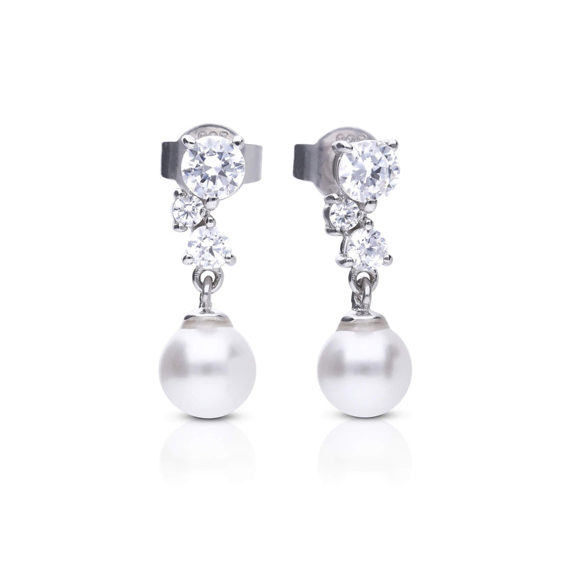 Diamonfire Shell Pearl Drop Earrings with Zirconia Cluster