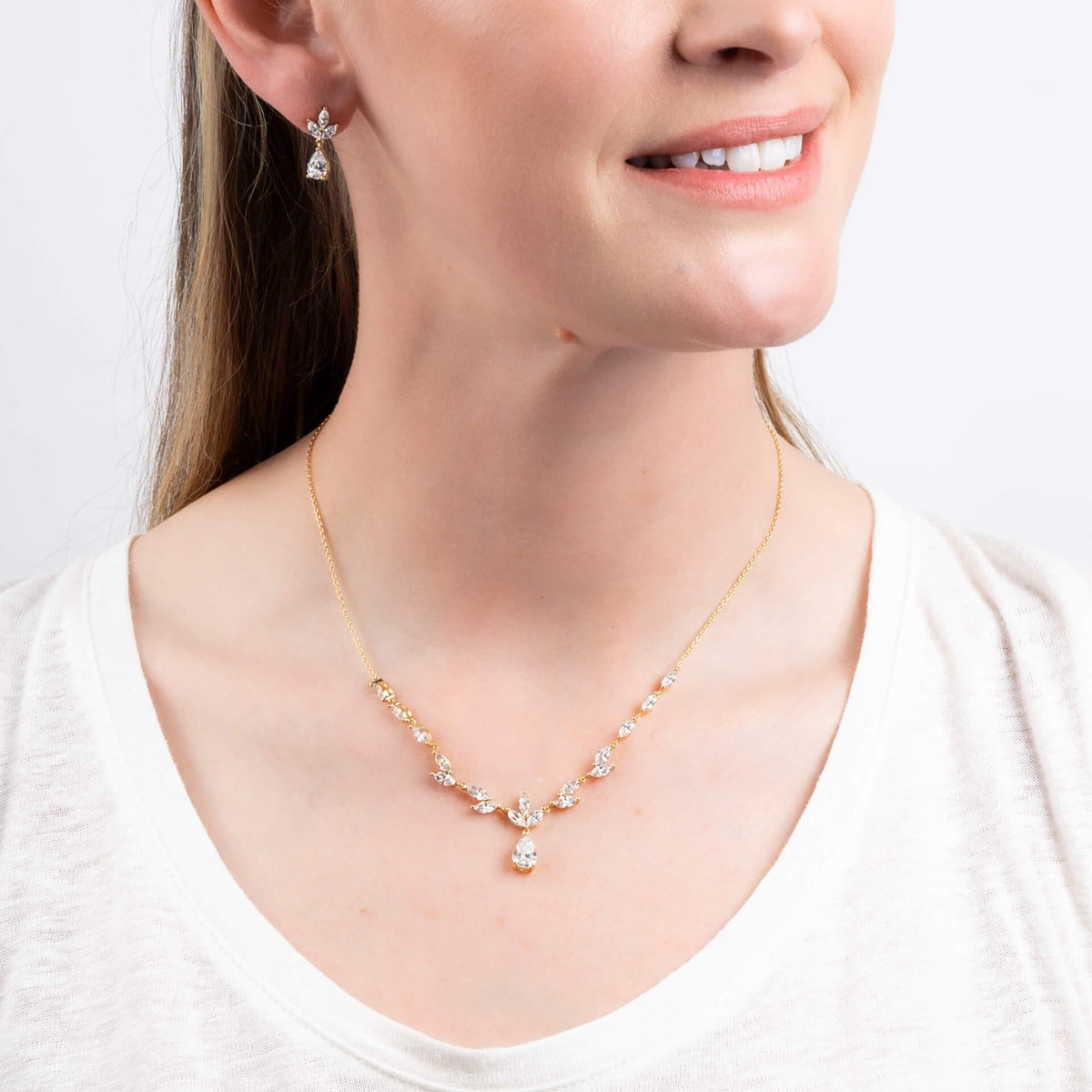 Diamonfire Vine Leaf Necklace with Teardrop Drop
