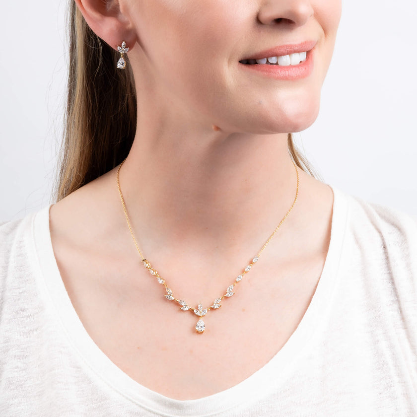 Diamonfire Vine Leaf Earrings with Teardrop Drop