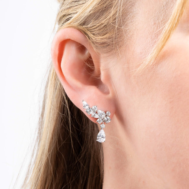 Diamonfire Statement Multi-Cut Zirconia Crawler Earrings with Drop