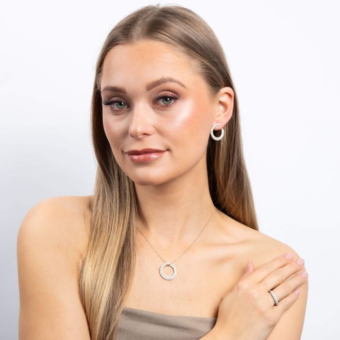 Diamonfire Pave Swirl Open Circle Earrings