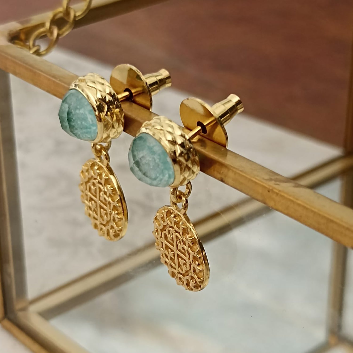 Apollo Gold Coin & Gemstone Stud Earrings: Abalone