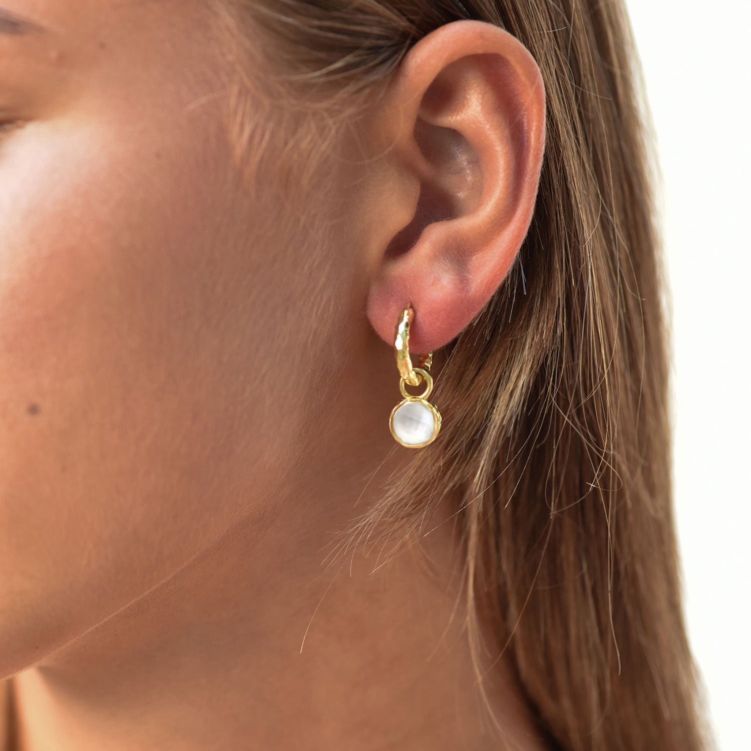 Apollo Gold Hoop & Gemstone Charm Earrings Amazonite with Crystal
