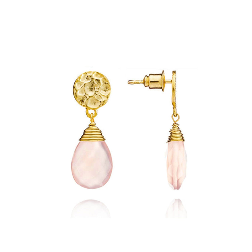 Athena Kate Large Drop Earrings: Pink Chalcedony