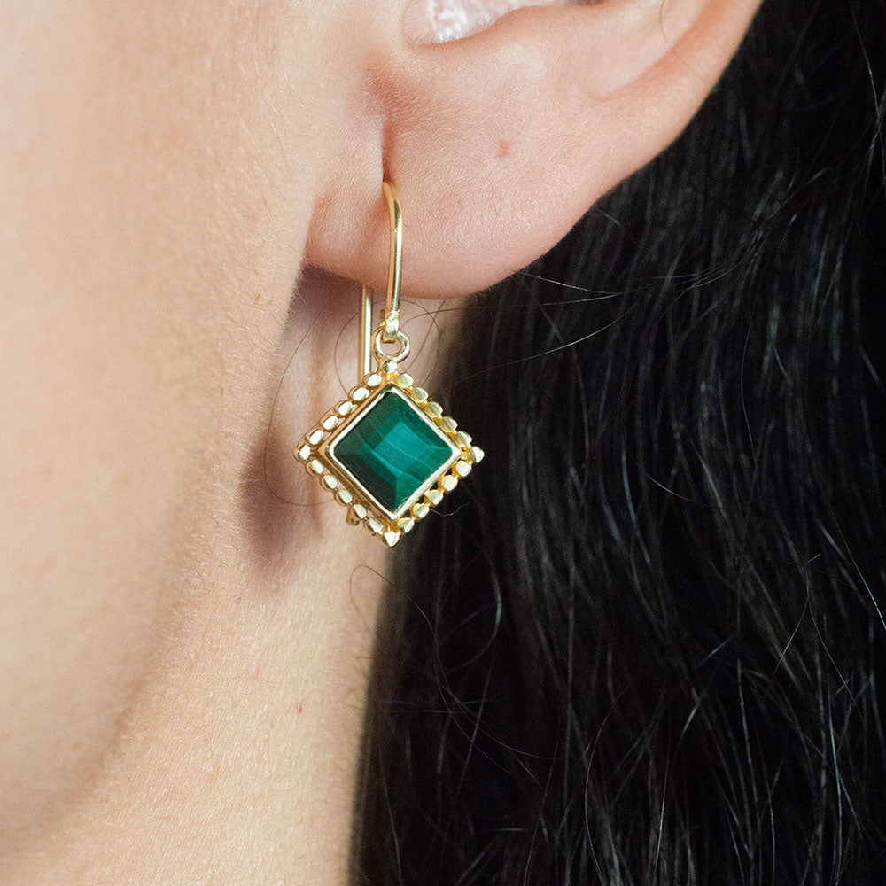 Etrusca Diamond Drop Earrings with Malachite