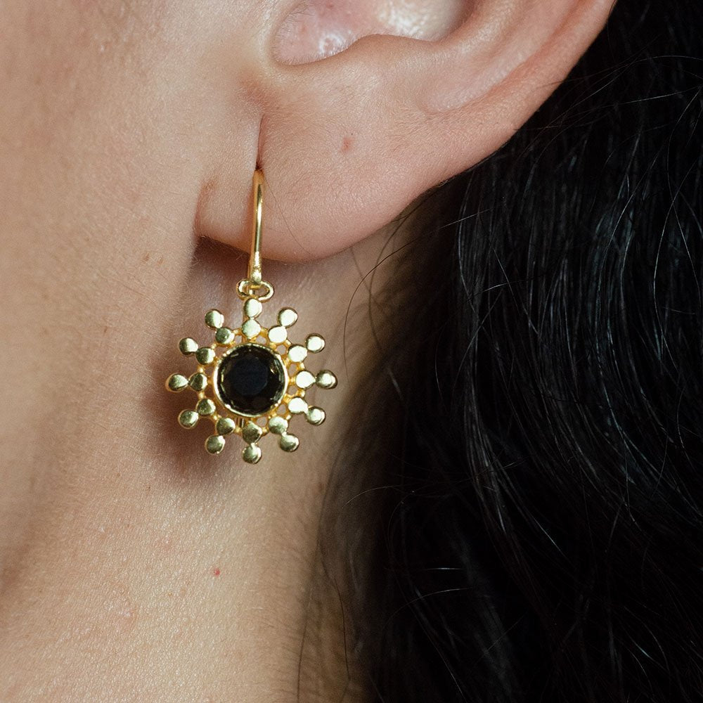 Etrusca Gold Sun Drop Earrings with Black Onyx