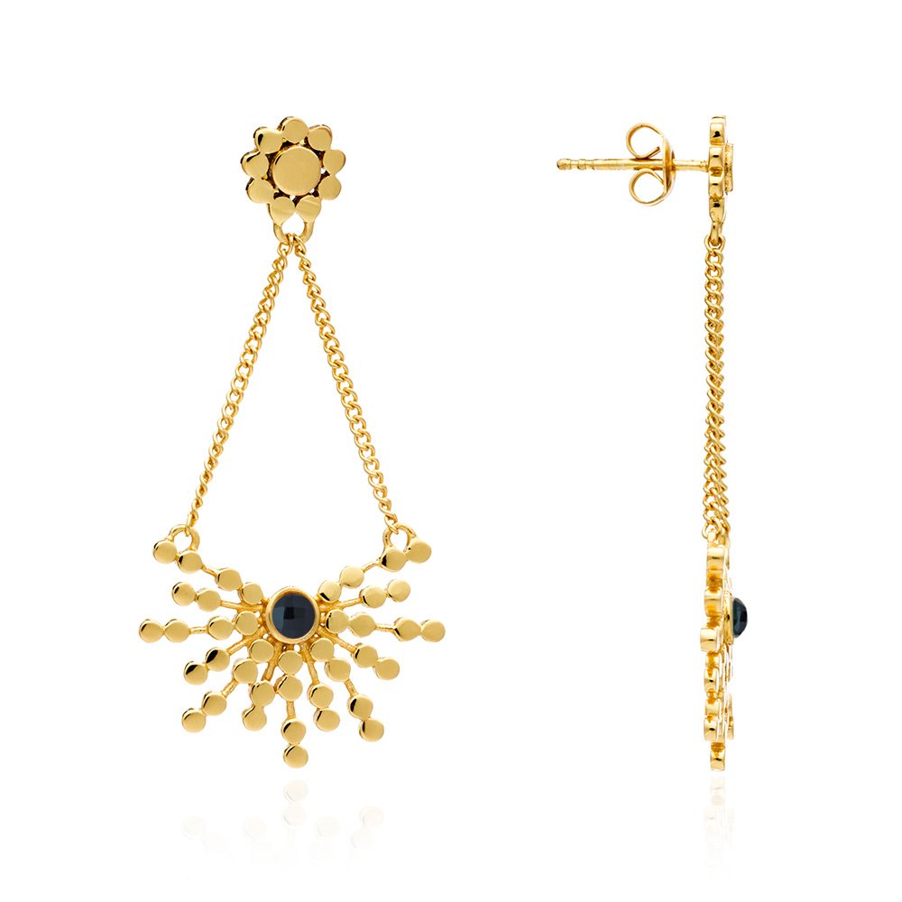 Etrusca Radiating Bead Stud Earrings: Black Onyx