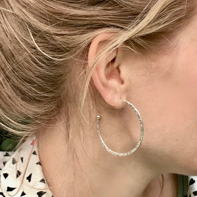 Lydia Large Textured Silver Hoops