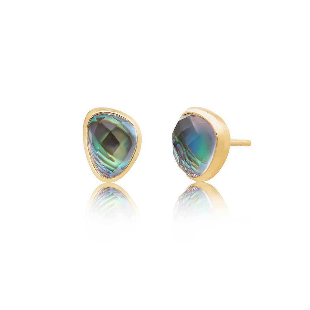 Odyssey Doublet Gold Stud Earrings: Abalone with Crystal