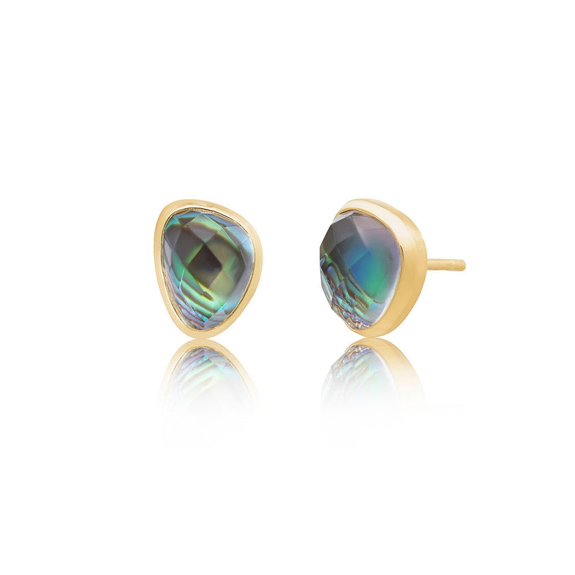 Odyssey Doublet Gold Stud Earrings: Abalone with Crystal
