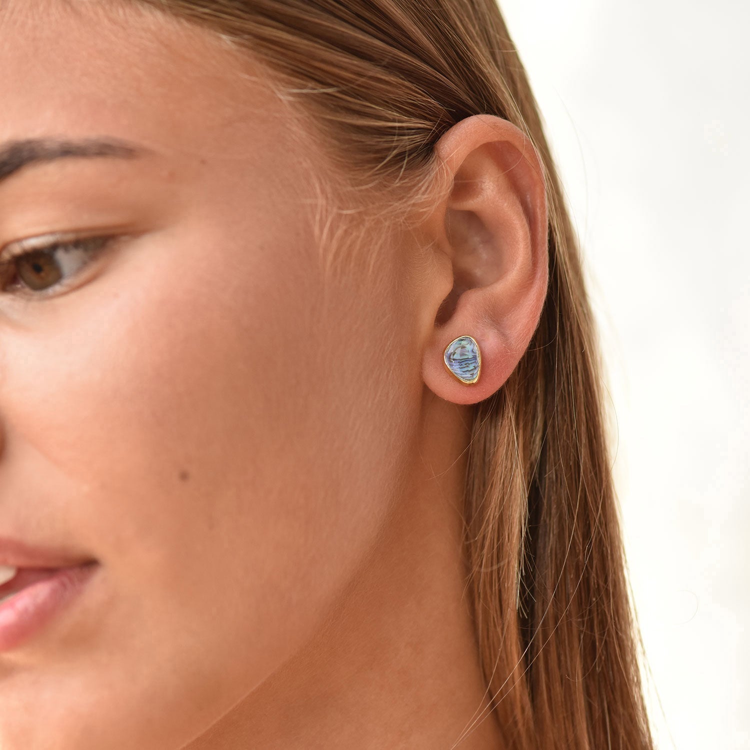 Odyssey Doublet Gold Stud Earrings: Abalone with Crystal