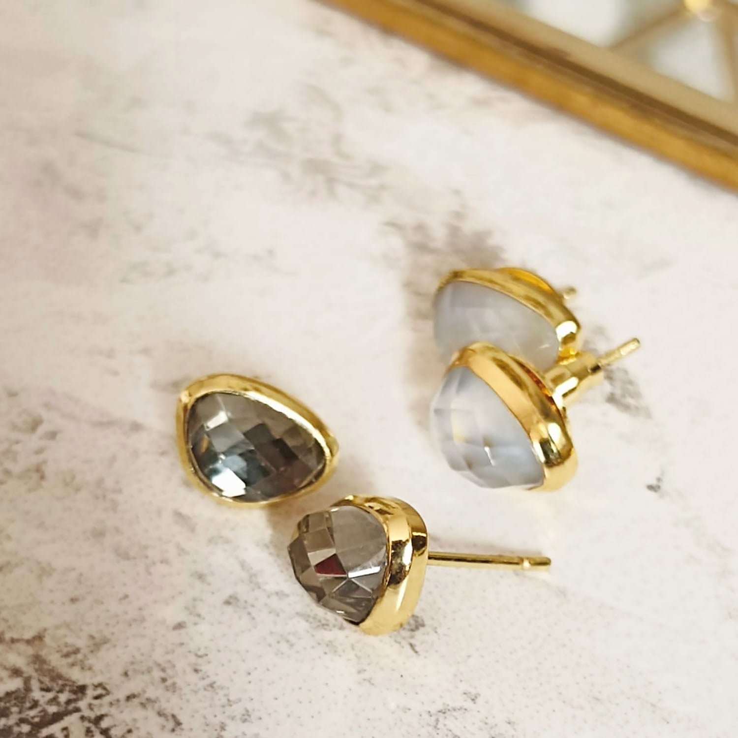 Odyssey Doublet Gold Stud Earrings: Abalone with Crystal
