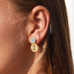 Thea Hexagon Ornate Coins Stud Earrings: Peach Moonstone