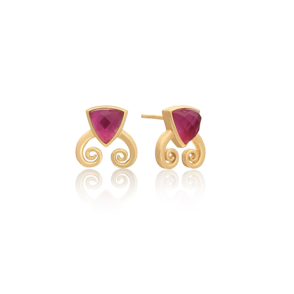 Trillion Doublet and Scroll Studs: Mother of Pearl with Pink Doublets