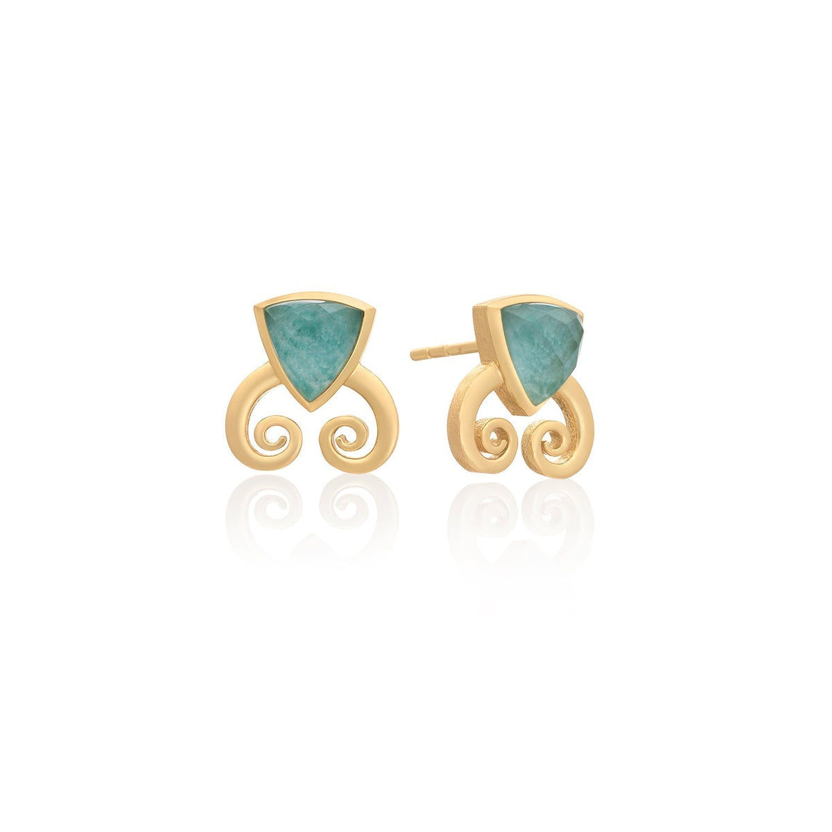 Pendientes Trillion Doublet and Scroll: Amazonita con Cristal