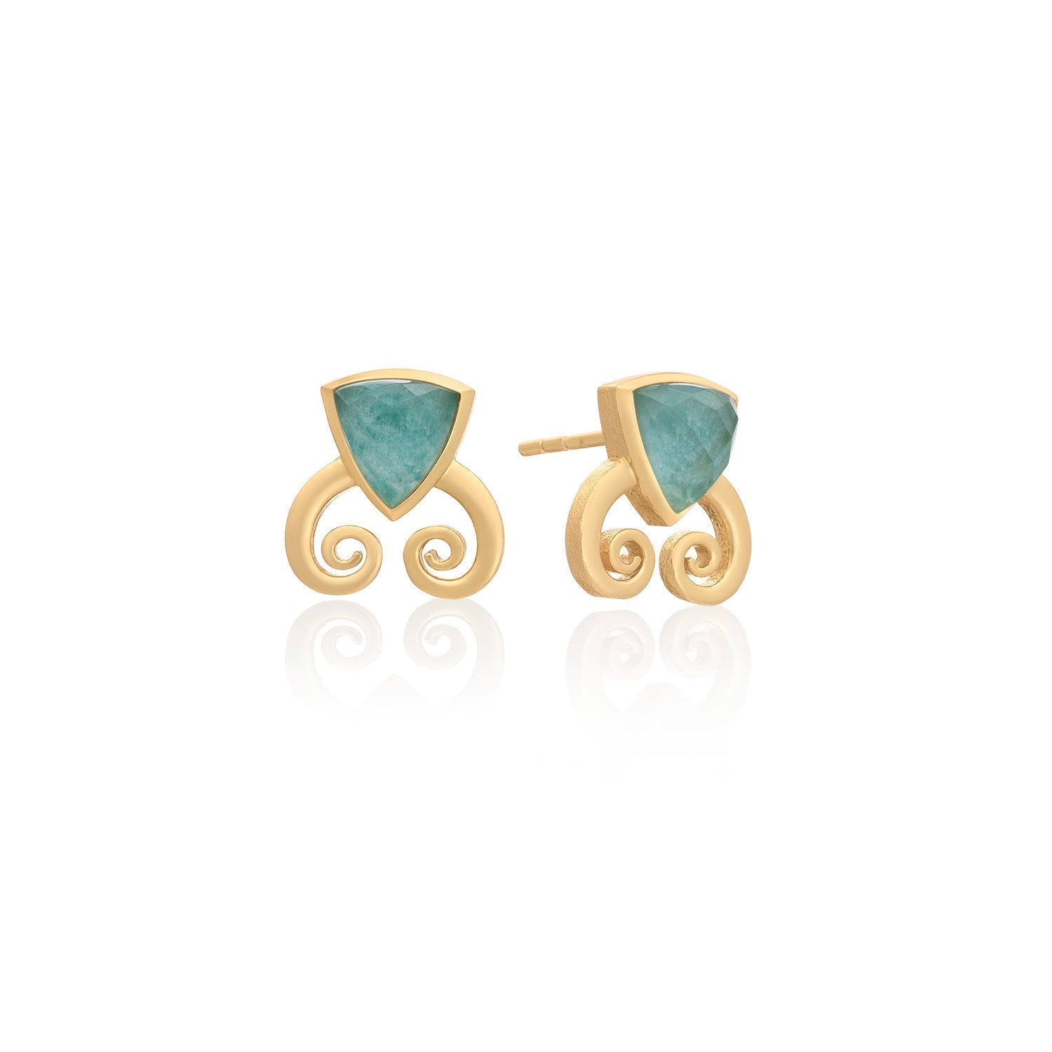 Trillion Doublet and Scroll Studs: Amazonite with Crystal
