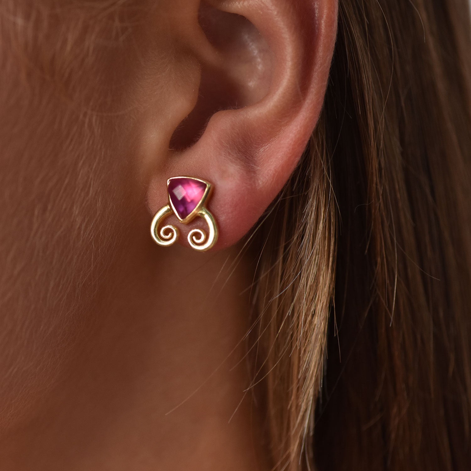 Trillion Doublet and Scroll Studs: Amazonite with Crystal