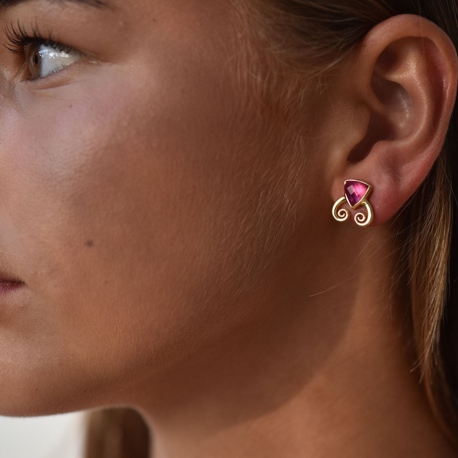 Trillion Doublet and Scroll Studs: Amazonite with Crystal