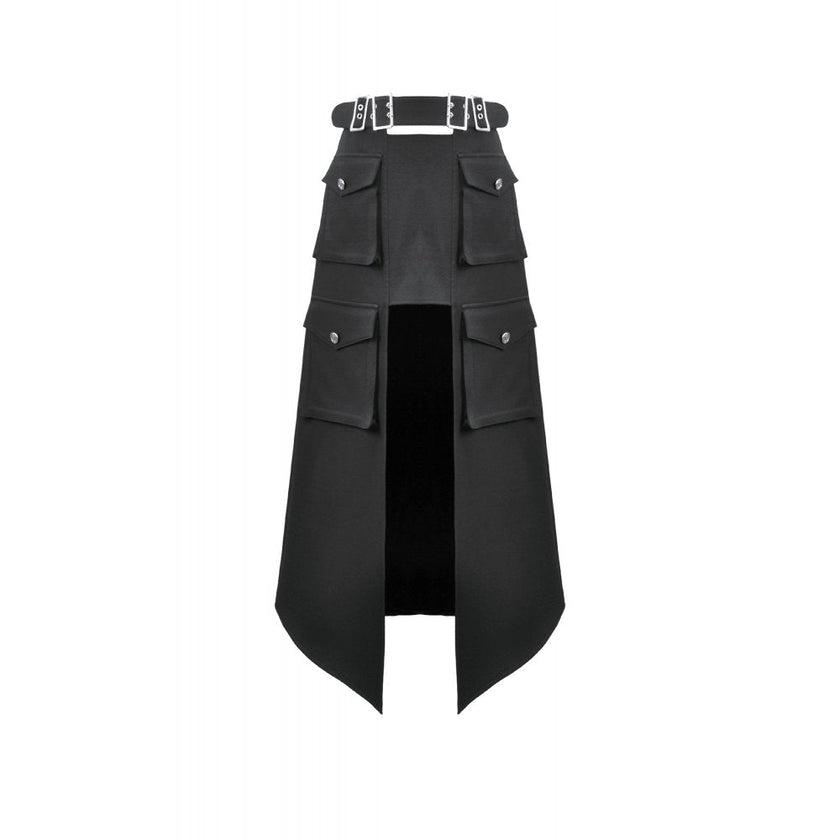 Dark in Love Punk Layered Pocket Cutout Belted Long Skirt
