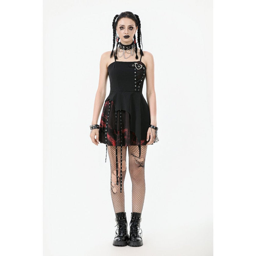 Dark in Love Nyssa Black & Red Strap Detail Goth Mini Dress