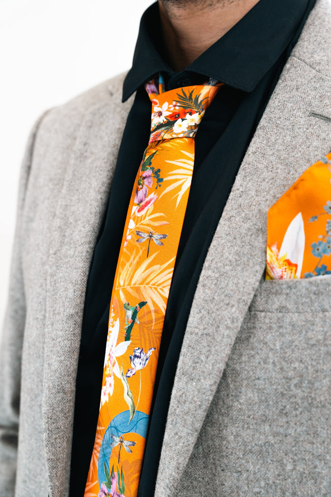 Roestkleurige luxe zijden pochet en stropdas in geschenkdoos, 'Eden' design formele kleding voor bruiloften of als cadeau voor bruidsjonkers