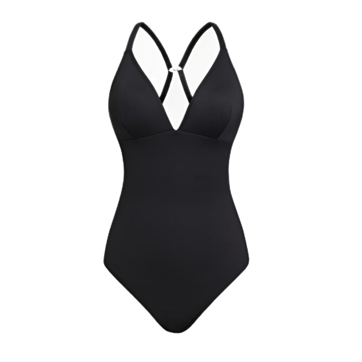 Nuevo traje de baño de estilo europeo y americano, de color liso y cuello en V, mono ajustado que realza la figura para mujer.