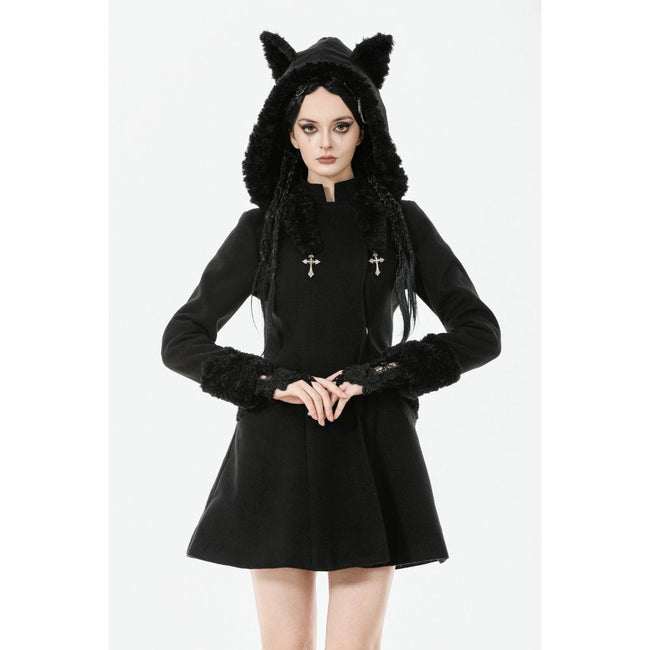 Dark in Love Cat-Ear Faux Fur Trim Gothic Coat