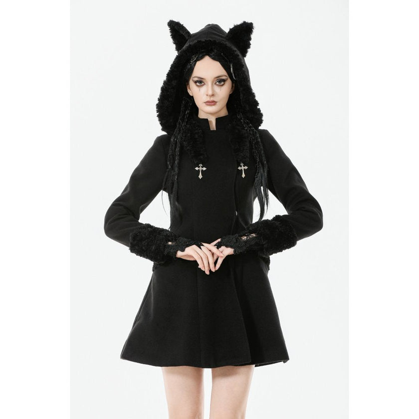 Dark in Love Cat-Ear Faux Fur Trim Gothic Coat