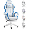 Vinsetto Computer Gaming Chair, PU Leather Desk Chair with Footrest, Swivel Task Chair with 135\'c2\'b0 Reclining Back and Lumbar Support, PC Chair for Adults, White and Blue
