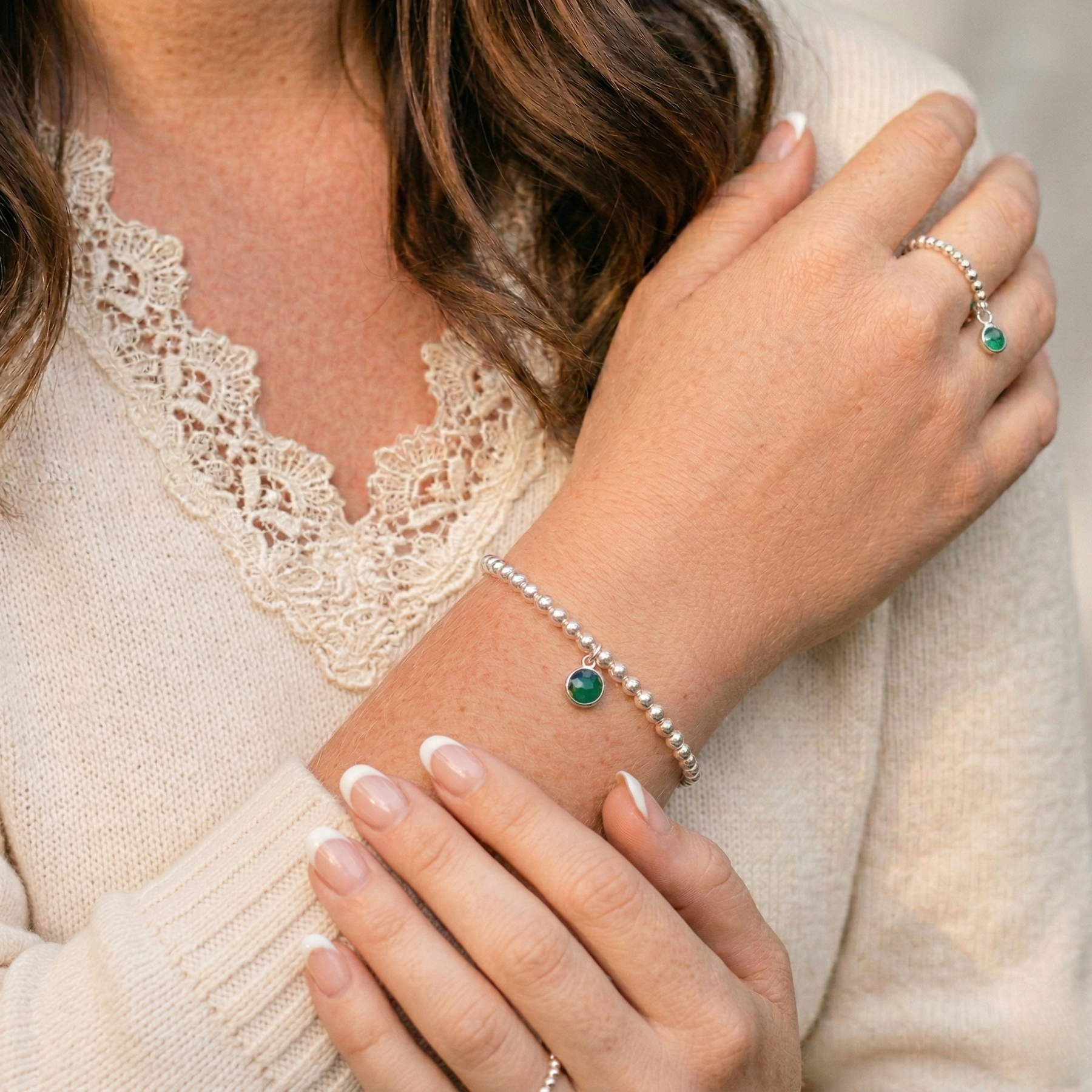 Emerald May Birthstone Bracelet – Sterling Silver Gemstone Bead Bracelet