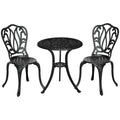 Outsunny 3 Piece Garden Bistro Set, Cast Aluminium Outdoor Furniture Set with Umbrella Hole for Balcony, Porch, Patio, Black