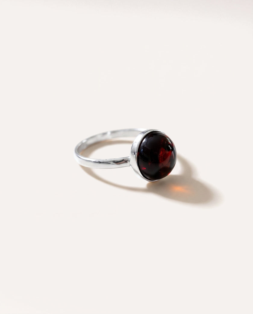 ESSENTIALS Cherry Red Amber Solitaire Ring