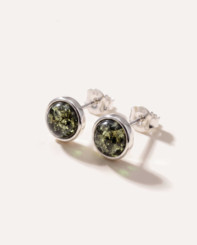 ESSENTIALS Mini Green Amber Stud Earrings