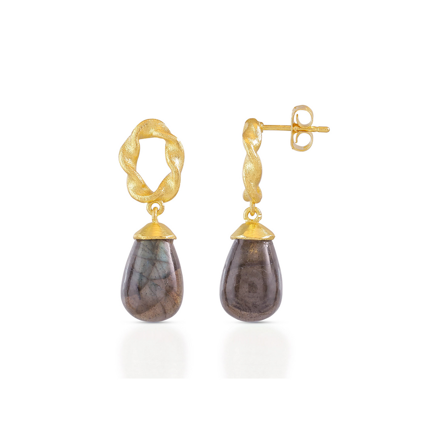 Moirai Twisted Loop Earrings Labradorite