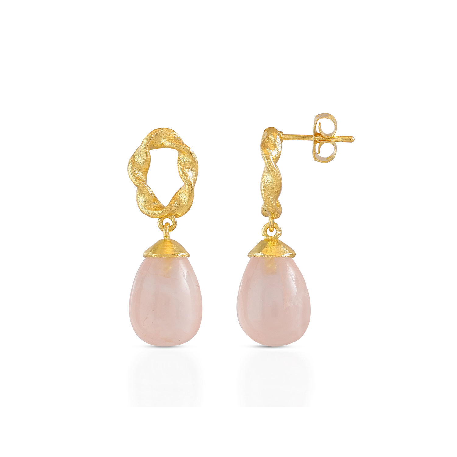 Moirai Twisted Loop Earrings Rose Quartz