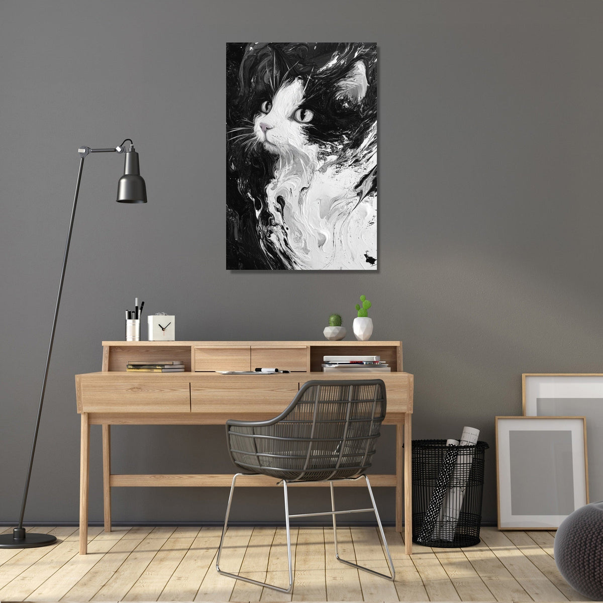 Cat Swirl Monochrome Canvas